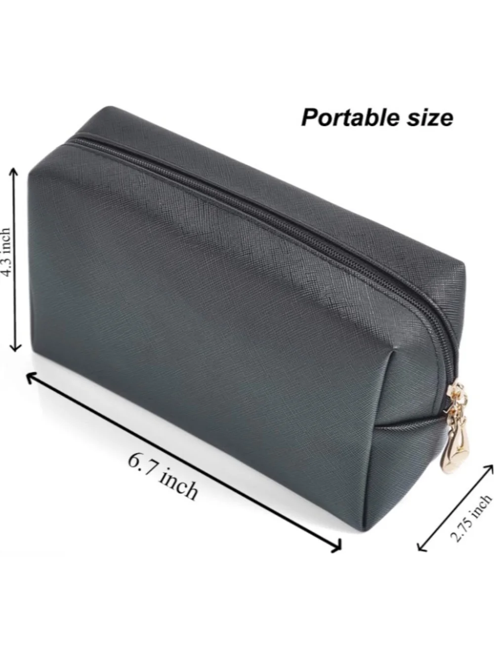 Amazon Women's Black Textured Cosmetic Travel Case with Gold Metal Zipper Pulls
